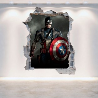 Vinilos pared rota capitán américa 3d